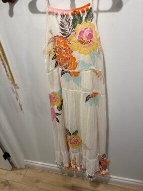 Anthropologie x Farm Rio Havana Floral Pom Pom Maxi Dress - Size Medium